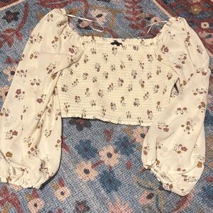 Love Tree Cream Floral Smocked Blouse